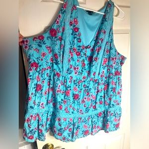 Gorgeous Torrid Plus size size 3 3x teal blue with pink floral butterfly top